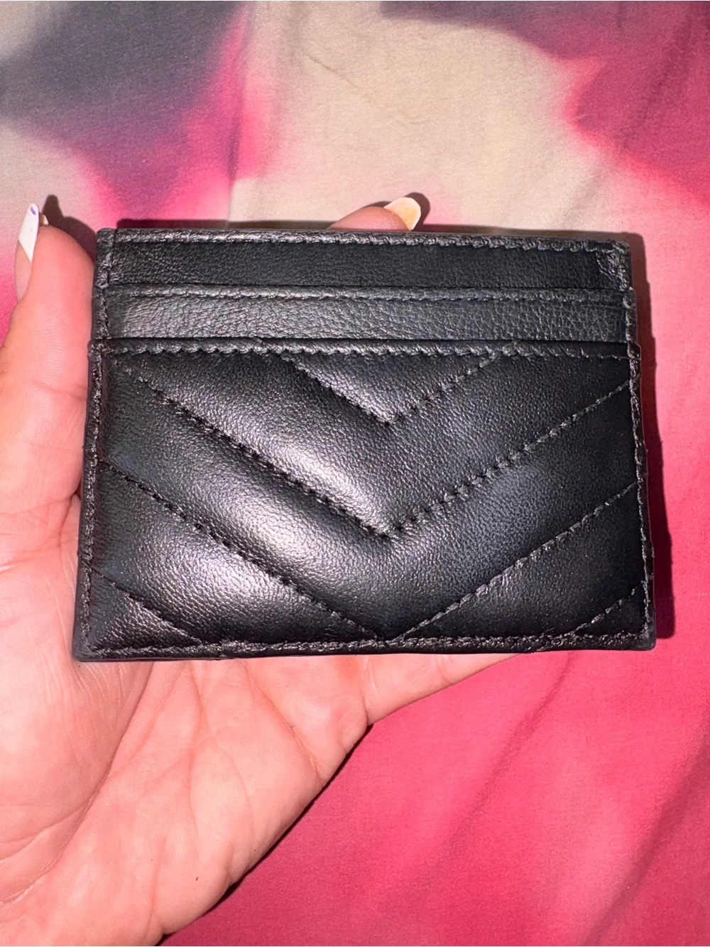 Saint Laurent Black Quilted Leather Card Case with Gold YSL Logoo